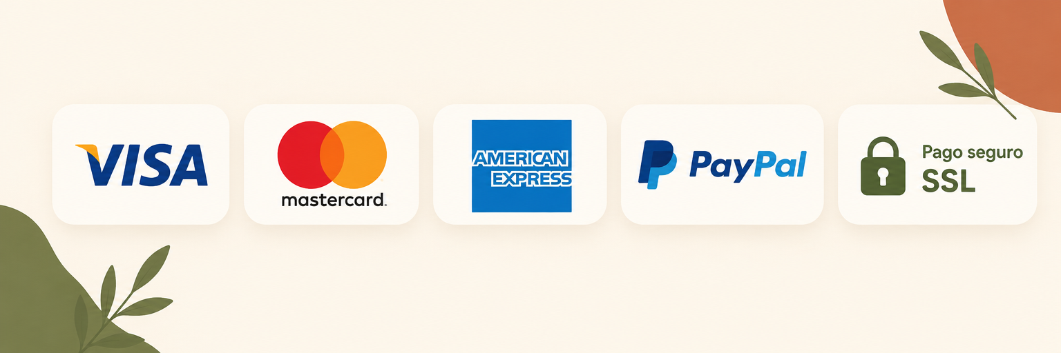 Métodos de pago disponibles: Visa, Mastercard, American Express, PayPal y pago seguro SSL